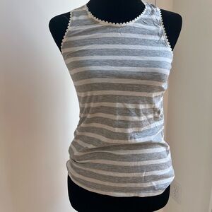 J. Crew White & Gray Striped Crew Neck Tank Top